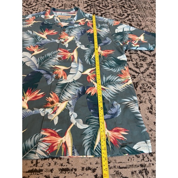 TOMMY BAHAMA Blue Birds of Paradise Button Down Shirt Short Sleeve Size L Silk - Picture 4 of 9